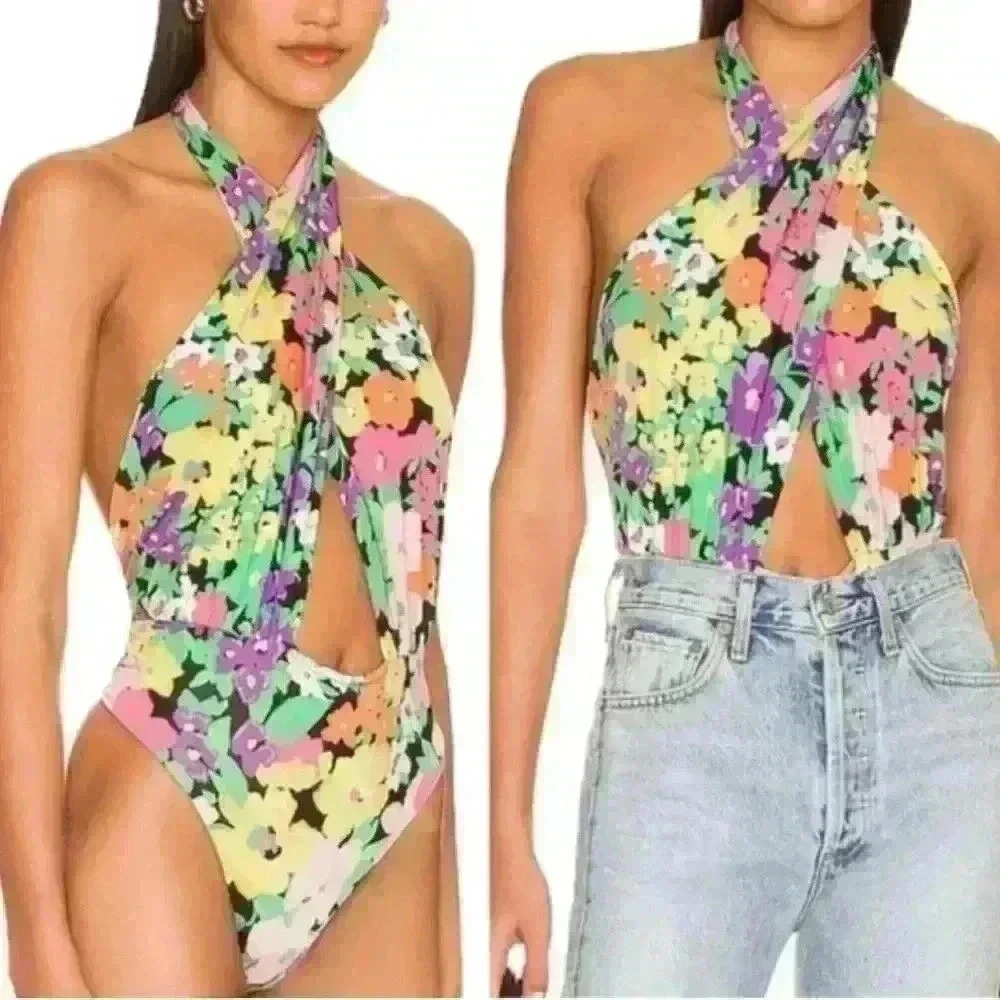AFRM Rosa Bodysuit in Neon Garden size XS - Picture 1 of 11